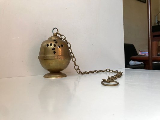 Vintage Brass Incense Burner with Pendulum Chain, 1950s-LCR-725494