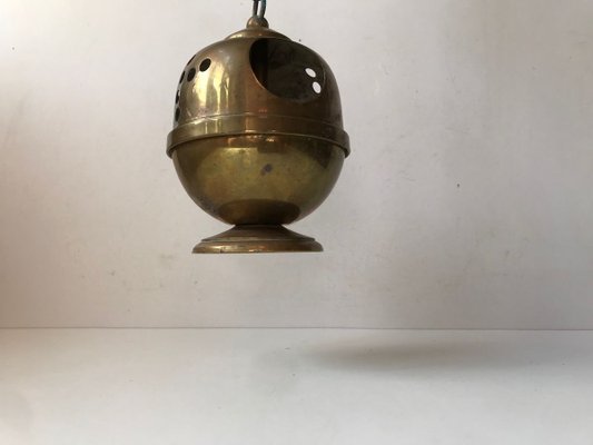 Vintage Brass Incense Burner with Pendulum Chain, 1950s-LCR-725494