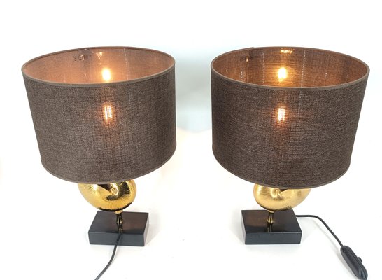 Vintage Brass Nautilus Shell Table Lamps, 1970s, Set of 2-IRH-2041895