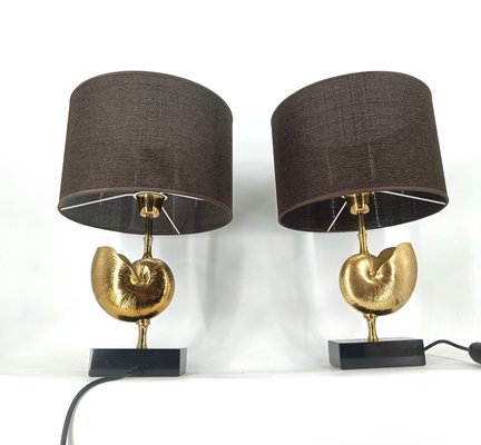 Vintage Brass Nautilus Shell Table Lamps, 1970s, Set of 2-IRH-2041895