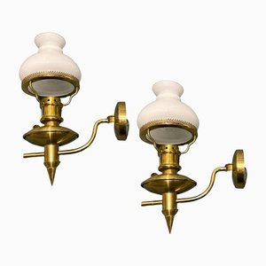 Vintage Brass Opaline Glass Sconces, 1960s, Set of 2-JJC-1431954