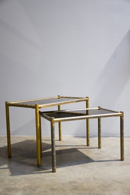 Vintage Brass-Plated Coffee Tables in Bamboo, 1970s, Set of 2-LA-1357402