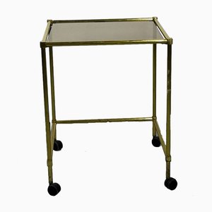 Vintage Brass Side Table On Wheels With Smoked Glass Top-UWE-772518