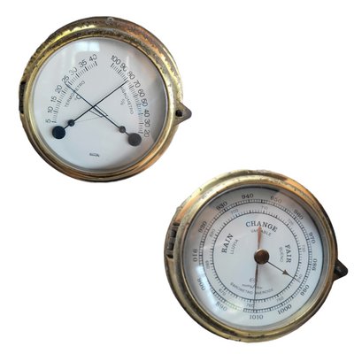 Vintage Brass Thermometer and Barometer, Set of 2-TCS-1397168