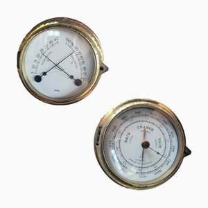 Vintage Brass Thermometer and Barometer, Set of 2-TCS-1397168