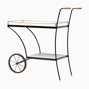 Vintage Brass Tiled Bar Cart-WN-1306845