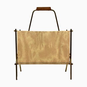 Vintage Brass & Vinyl Magazine Rack, 1970s-ZCY-1376244