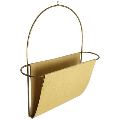 Vintage Brass Wall Hanging Magazine Holder, Austria, 1950s-QZ-1147727