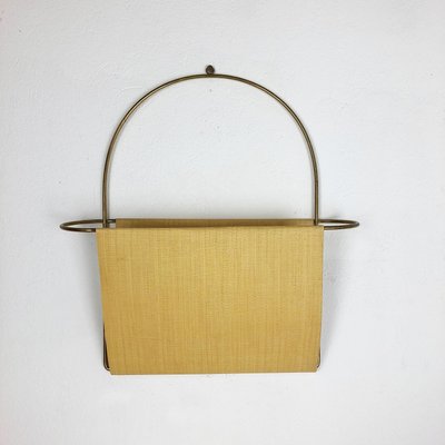 Vintage Brass Wall Hanging Magazine Holder, Austria, 1950s-QZ-1147727