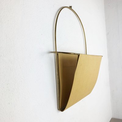 Vintage Brass Wall Hanging Magazine Holder, Austria, 1950s-QZ-1147727