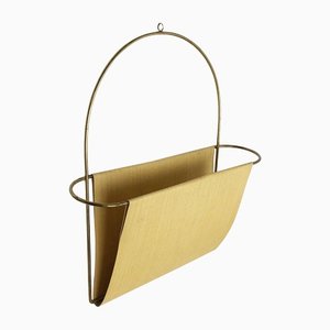 Vintage Brass Wall Hanging Magazine Holder, Austria, 1950s-QZ-1147727