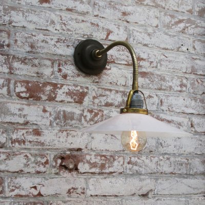 Vintage Brass & White Opaline Glass Wall Light-BLS-1336396