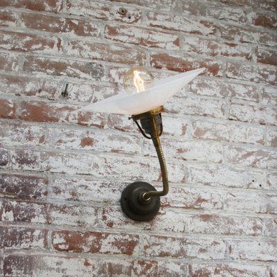 Vintage Brass & White Opaline Glass Wall Light-BLS-1336396