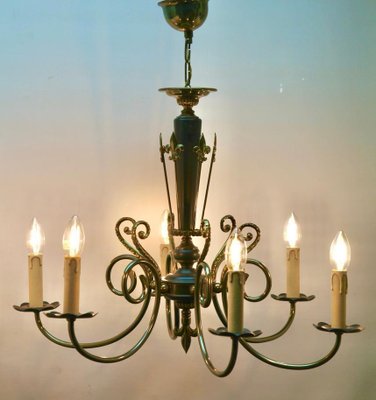 Vintage Brass & Wood Chandelier, Belgium, 1950s-MJY-1239926