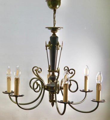 Vintage Brass & Wood Chandelier, Belgium, 1950s-MJY-1239926