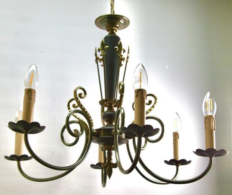 Vintage Brass & Wood Chandelier, Belgium, 1950s-MJY-1239926