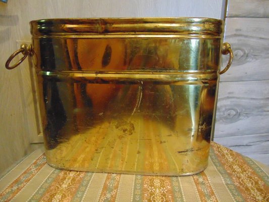 Vintage Brass Wood Container, 1970s-CAQ-1275834