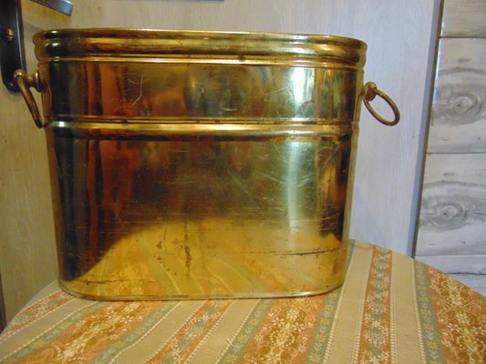 Vintage Brass Wood Container, 1970s-CAQ-1275834