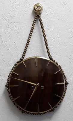 Vintage Brass & Wood Wall Clock, 1950s-HOI-1172155