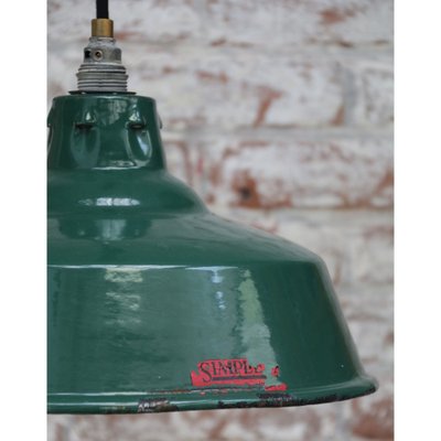 Vintage British Industrial Green Enamel Pendant Lamps by Simplex UK-BLS-1095956