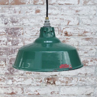 Vintage British Industrial Green Enamel Pendant Lamps by Simplex UK-BLS-1095956