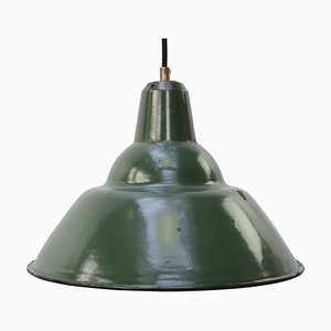 Vintage British Industrial Green Enamel Pendant Light-BLS-1393208