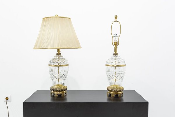 Vintage Bronze and Cut Glass Table Lamps, 1980s, Set of 2-UJE-778982