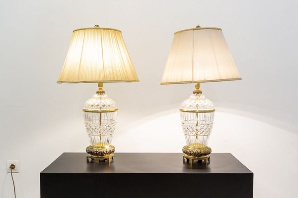 Vintage Bronze and Cut Glass Table Lamps, 1980s, Set of 2-UJE-778982