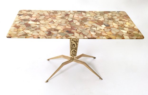 Vintage Bronze Coffee Table with Marble Top, Italy, 1950s-JPQ-2018401