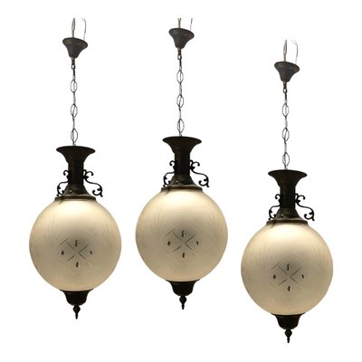 Vintage Bronze Glass Light Pendants, 1950s, Set of 3-JJC-1719397