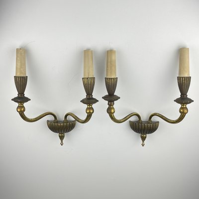 Vintage Bronze Wall Lamps, Italy, 1950s, Set of 2-WQC-2040164