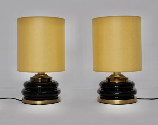 Vintage Brown Glass Table Lamps, Italy, 1970s, Set of 2-NB-953941