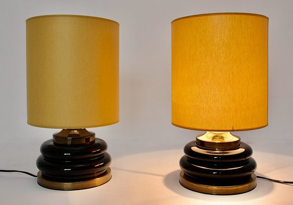 Vintage Brown Glass Table Lamps, Italy, 1970s, Set of 2-NB-953941