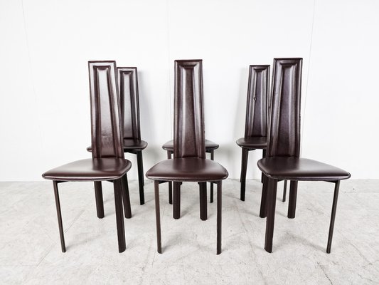 Vintage Brown Leather Dining Chairs, 1980s, Set of 6-IRH-1419057