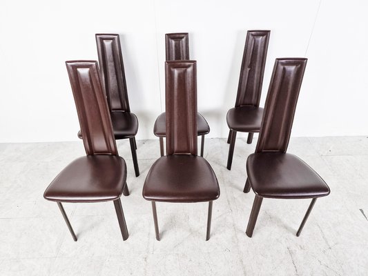 Vintage Brown Leather Dining Chairs, 1980s, Set of 6-IRH-1419057