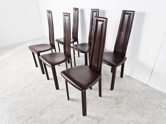 Vintage Brown Leather Dining Chairs, 1980s, Set of 6-IRH-1419057