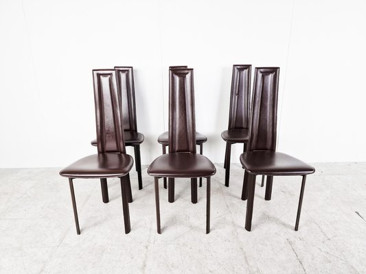 Vintage Brown Leather Dining Chairs, 1980s, Set of 6-IRH-1419057