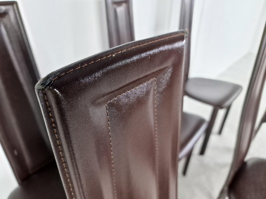 Vintage Brown Leather Dining Chairs, 1980s, Set of 6-IRH-1419057