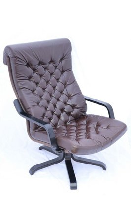 Vintage Brown Leather Swivel Chair, 1970s-ESB-1376912