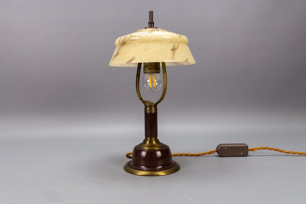 Vintage Brown Marbled Glass and Metal Adjustable Table Lamp, 1950s-KEG-1675034