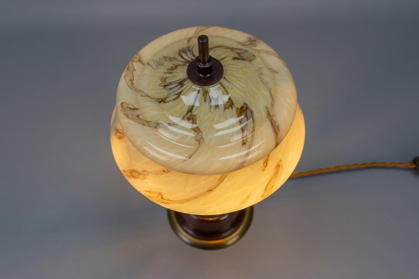 Vintage Brown Marbled Glass and Metal Adjustable Table Lamp, 1950s-KEG-1675034