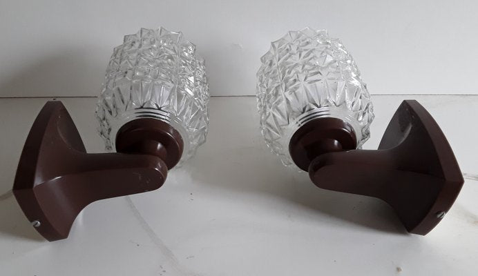 Vintage Brown Plastic and Clear Glass Sconces, 1970s, Set of 2-HOI-716044