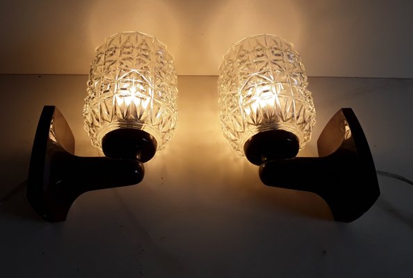 Vintage Brown Plastic and Clear Glass Sconces, 1970s, Set of 2-HOI-716044