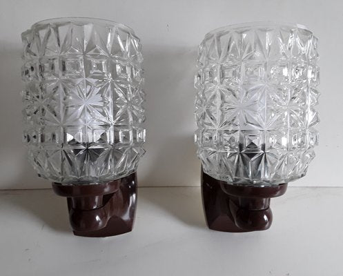 Vintage Brown Plastic and Clear Glass Sconces, 1970s, Set of 2-HOI-716044