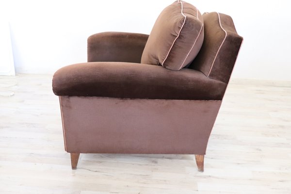 Vintage Brown Velvet Lounge Chairs, 1980s, Set of 2-DCO-732974