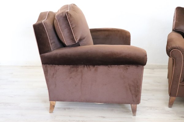 Vintage Brown Velvet Lounge Chairs, 1980s, Set of 2-DCO-732974