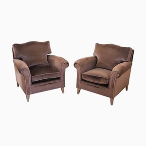 Vintage Brown Velvet Lounge Chairs, 1980s, Set of 2-DCO-732974