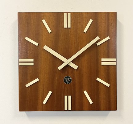 Vintage Brown Wooden Wall Clock from Pragotron, 1980s-CGF-1373107