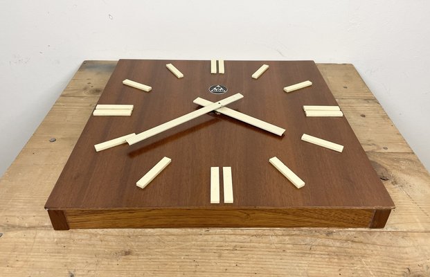 Vintage Brown Wooden Wall Clock from Pragotron, 1980s-CGF-1373107