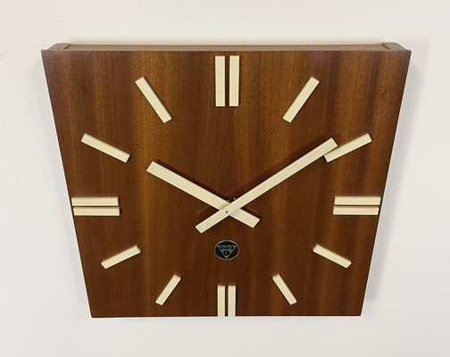 Vintage Brown Wooden Wall Clock from Pragotron, 1980s-CGF-1373107